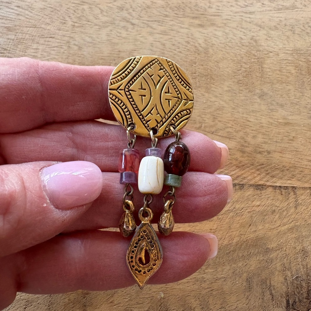 Bohemian Gold Dangle Earrings - Picture 3 of 9